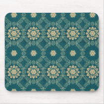 Vintage Teal and Beige Floral Fabric Mousepad