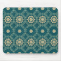 Vintage Teal and Beige Floral Fabric Mousepad