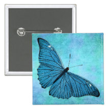 Vintage Teal Blue Butterfly1800s Illustration Pinback Buttons