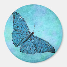 Vintage Teal Blue Butterfly1800s Illustration Fridge Magnet