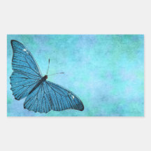 Vintage Teal Blue Butterfly1800s Illustration Rectangular Stickers