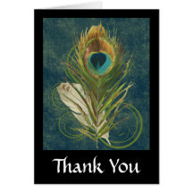 Vintage Teal Peacock Feather Greeting Cards