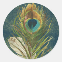 Vintage Teal Peacock Feather Stickers