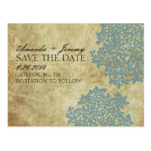 Vintage Teal Queen Anne's Lace Save the Date Postcards