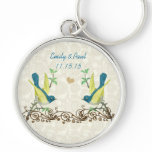 Vintage Teal & Yellow Love Birds Wedding Key Chain keychains