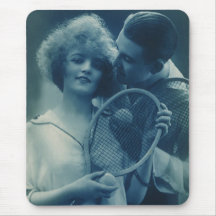 Vintage Tennis Love; Blue Tones Mouse Pad