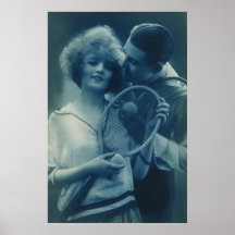 Vintage Tennis Love; Blue Tones Print