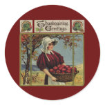 Vintage Thanksgiving Greetings Round Stickers
