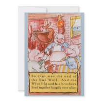 Vintage Three Little Pigs and the Wolf Personalized Announcements