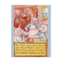 Vintage Three Little Pigs and the Wolf Postcard