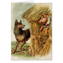 Vintage Three Little Pigs; Big bad Wolf and Pig Greeting Card