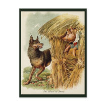 Vintage Three Little Pigs; Big bad Wolf and Pig Postcard