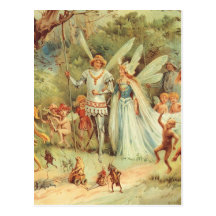 Vintage Thumbelina and Prince Wedding in Forest Post Card