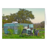 Vintage Trailer and Matching Tractor in Dale, TX Note Card