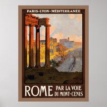 Vintage train ad Paris Lyon Mediterranée to Rome Poster