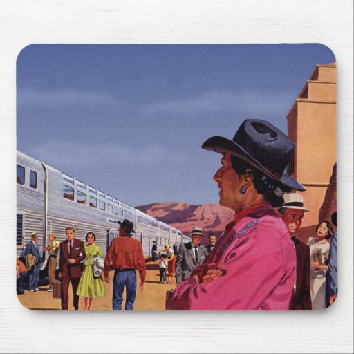 Vintage Train Station with Native American Indian Mouse Pads