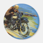 Vintage Transportation, Blue Motorcycle Race Rider Fridge Magnets