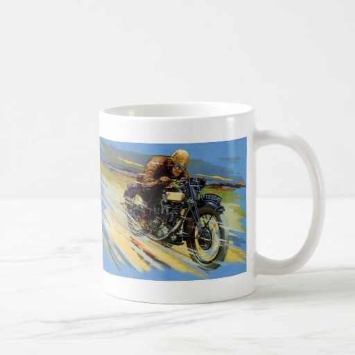 Vintage Transportation, Blue Motorcycle Race Rider Mug