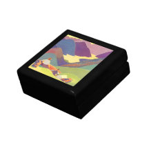 Vintage Travel, Family Picnic, Mountain Vacation Trinket Boxes