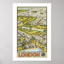 Vintage Travel London Arial View Poster Print