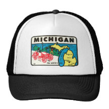 Vintage Travel Michigan MI Auto State Label Hats