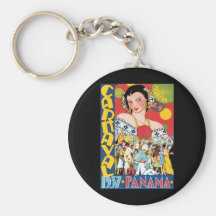 Vintage Travel Panama Carnival Woman Party Key Chain