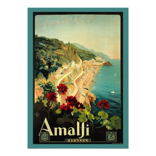 Vintage Travel Poster, Amalfi Coastline, Italy Custom Invite
