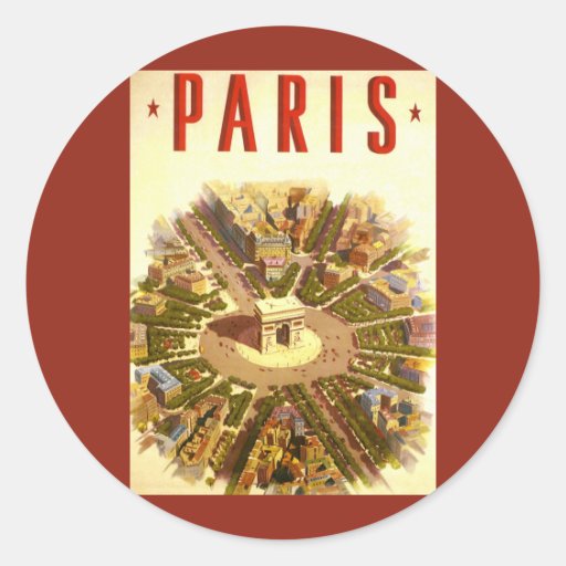 Vintage Travel Poster Arc de Triomphe Paris France Round Sticker