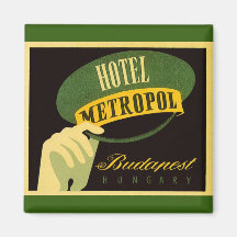 Vintage Travel Poster Budapest Hungary Bellhop Hat Fridge Magnets
