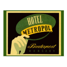 Vintage Travel Poster Budapest Hungary Bellhop Hat Postcard