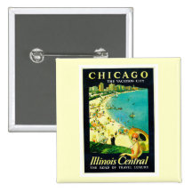 Vintage Travel Poster, Chicago, Illinois Pinback Button