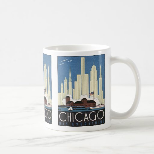 Vintage Travel Poster, Chicago, Illinois Skyline Coffee Mugs
