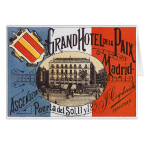 Vintage Travel Poster, Hotel Paix, Madrid, Spain Greeting Card