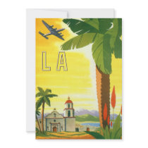 Vintage Travel Poster, Los Angeles, California Personalised Invites