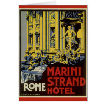 Vintage Travel Poster, Marini Strand Hotel, Roma Greeting Card