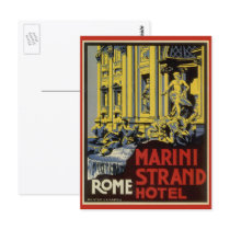 Vintage Travel Poster, Marini Strand Hotel, Roma Post Card