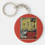 Vintage Travel Poster, Marini Strand Hotel, Rome Keychain