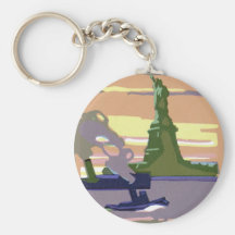 Vintage Travel Poster, New York City, Lady Liberty Keychain