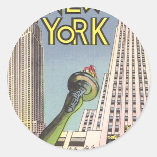Vintage Travel Poster, New York City Landmarks Round Sticker