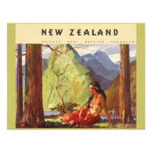 Vintage Travel Poster, New Zealand Native Woman Personalized Invitation