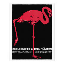 Vintage Travel Poster Pink Flamingo at German Zoo Custom Announcements