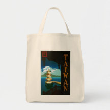 Vintage Travel Poster, Taiwan Pagoda Tiered Tower Canvas Bag