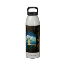 Vintage Travel Poster, Taiwan Pagoda Tiered Tower Water Bottle