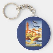 Vintage Travel Poster, Volterra Italy Bridge River Keychains