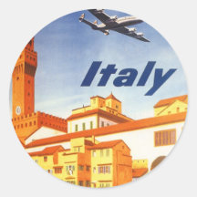 Vintage Travel Poster, Volterra Italy Bridge River Round Sticker