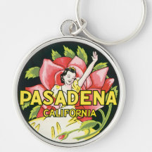 Vintage Travel, Woman Roses, Pasadena California Key Chains