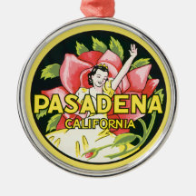 Vintage Travel, Woman Roses, Pasadena California Christmas Ornament