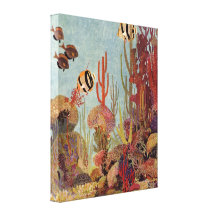 Vintage Tropical Fish and Coral in the Ocean Gallery Wrap Canvas