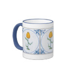 Vintage Tulip Tile Art Blue White Coffee Mug