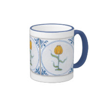 Vintage Tulip Tile Art Blue White Coffee Mug